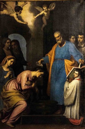 로마의 성녀 프리스카의 세례 제단화_photo from A Catholic Life website_in the Church of Santa Prisca in Rome_Italy.jpg